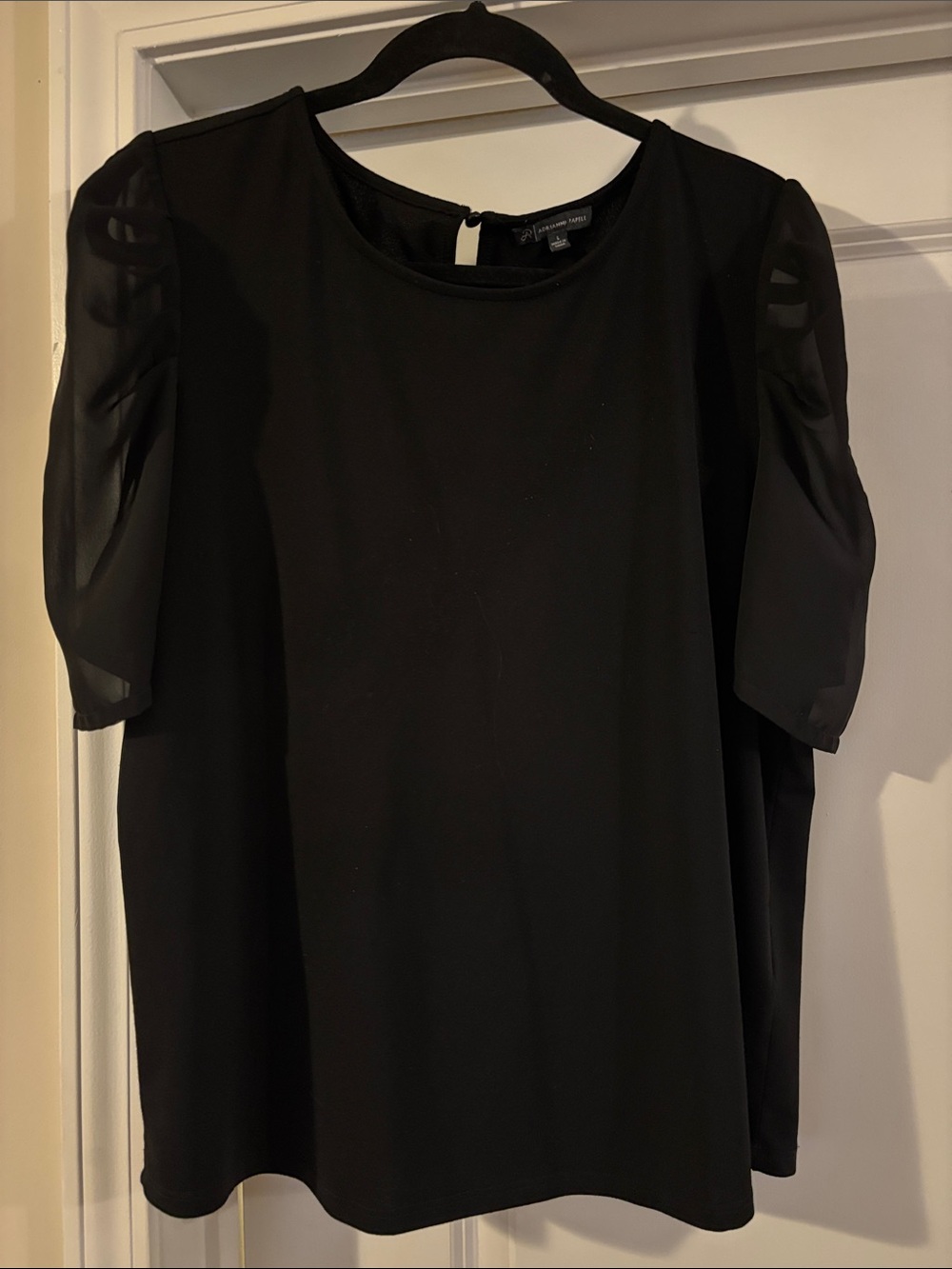 Adrianna Papell Black Long Sleeve Sheer Puff Sleeve Top